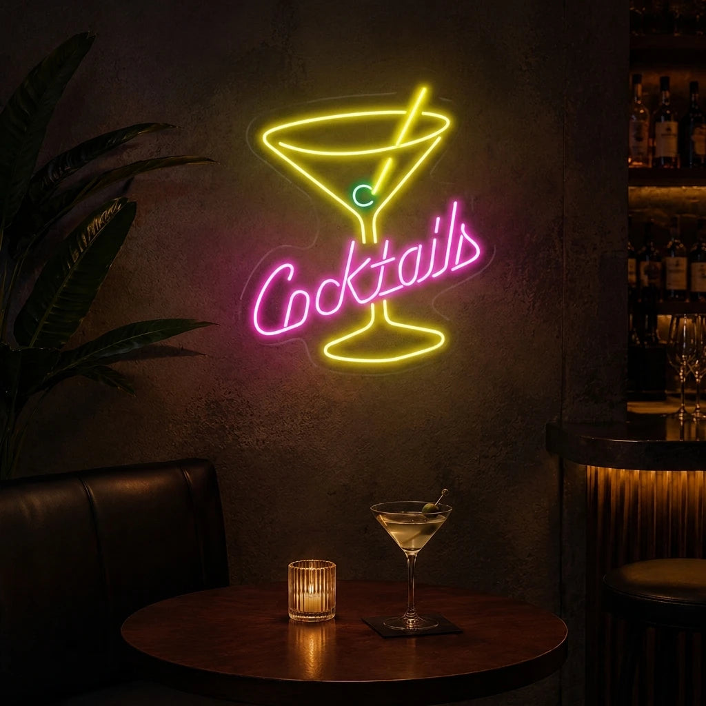 Cocktails Glass Bar Neon Sign