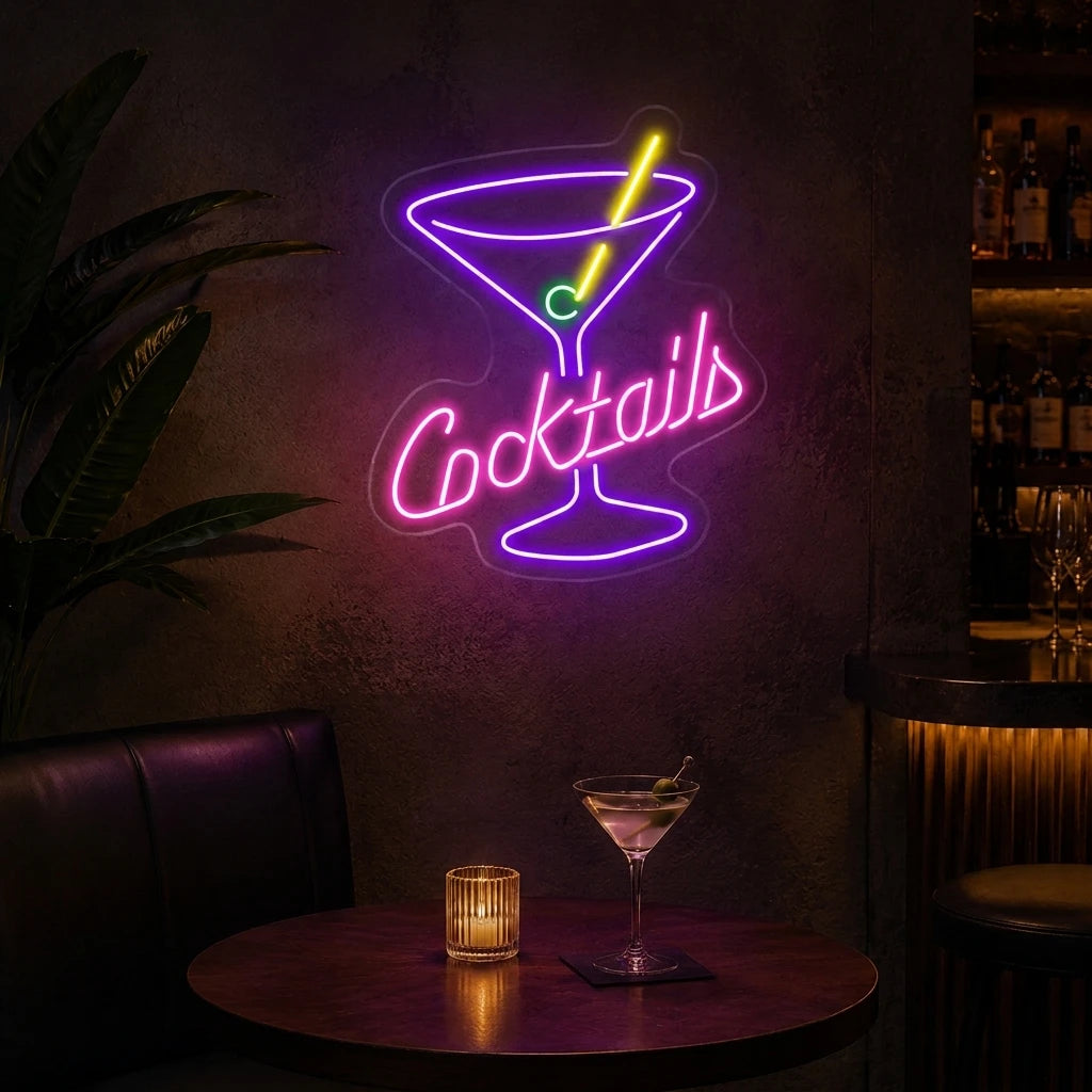 Cocktails Glass Bar Neon Sign