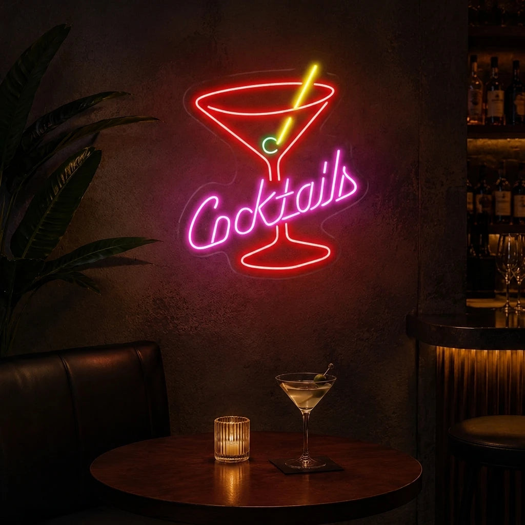 Cocktails Glass Bar Neon Sign