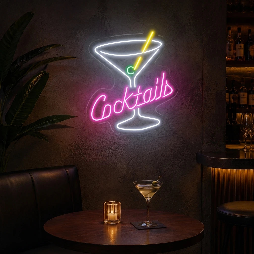 Cocktails Glass Bar Neon Sign
