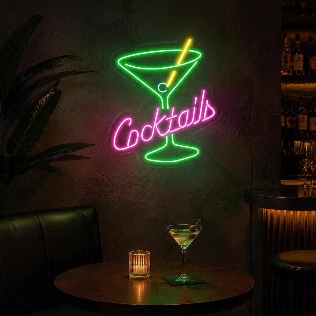 Cocktails Glass Bar Neon Sign