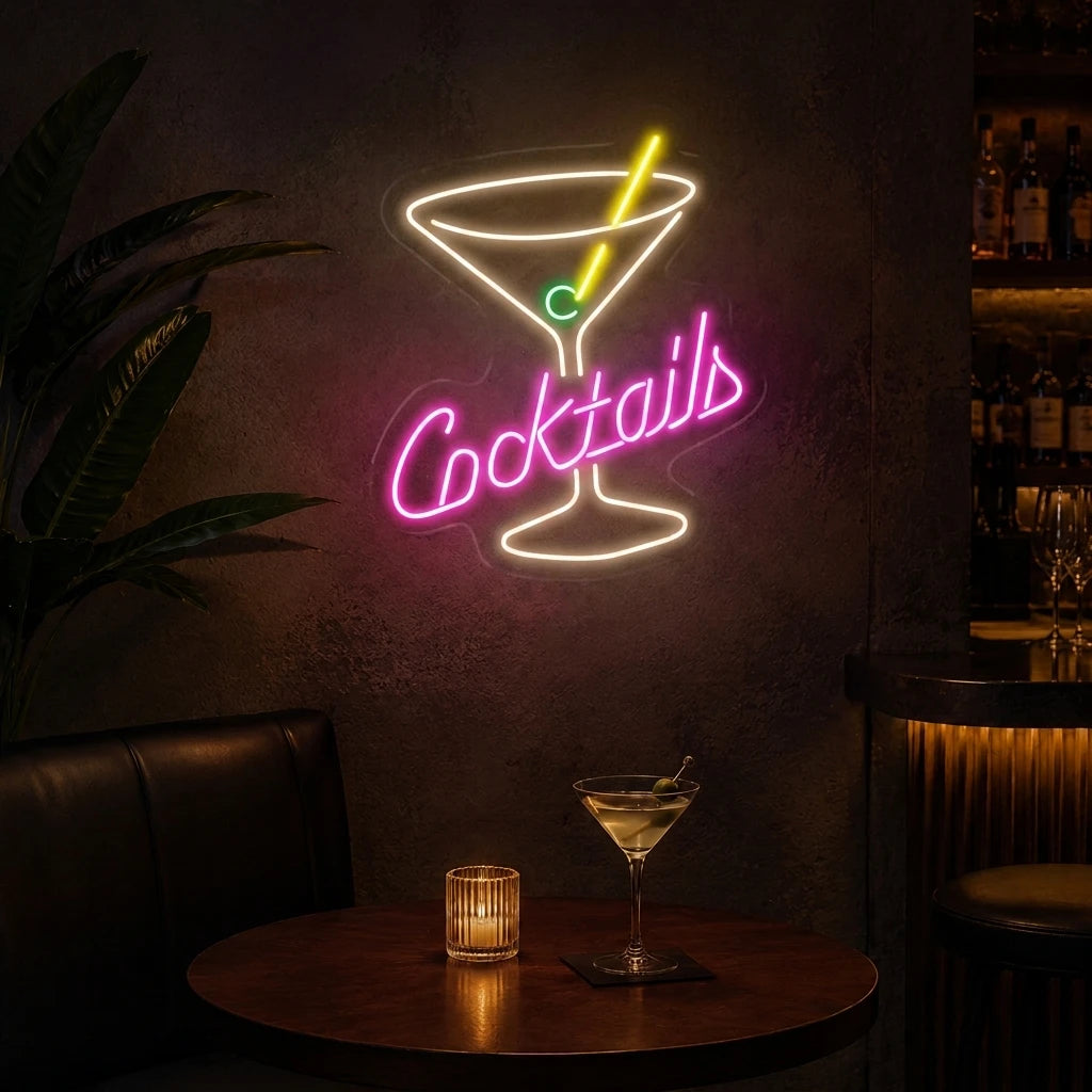 Cocktails Glass Bar Neon Sign