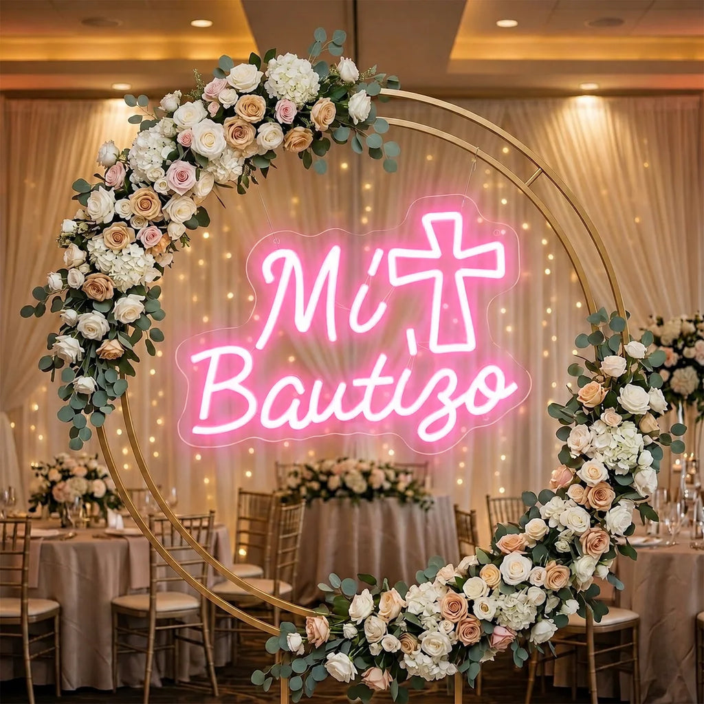 Mi Bautizo LED Neon Sign with Cross