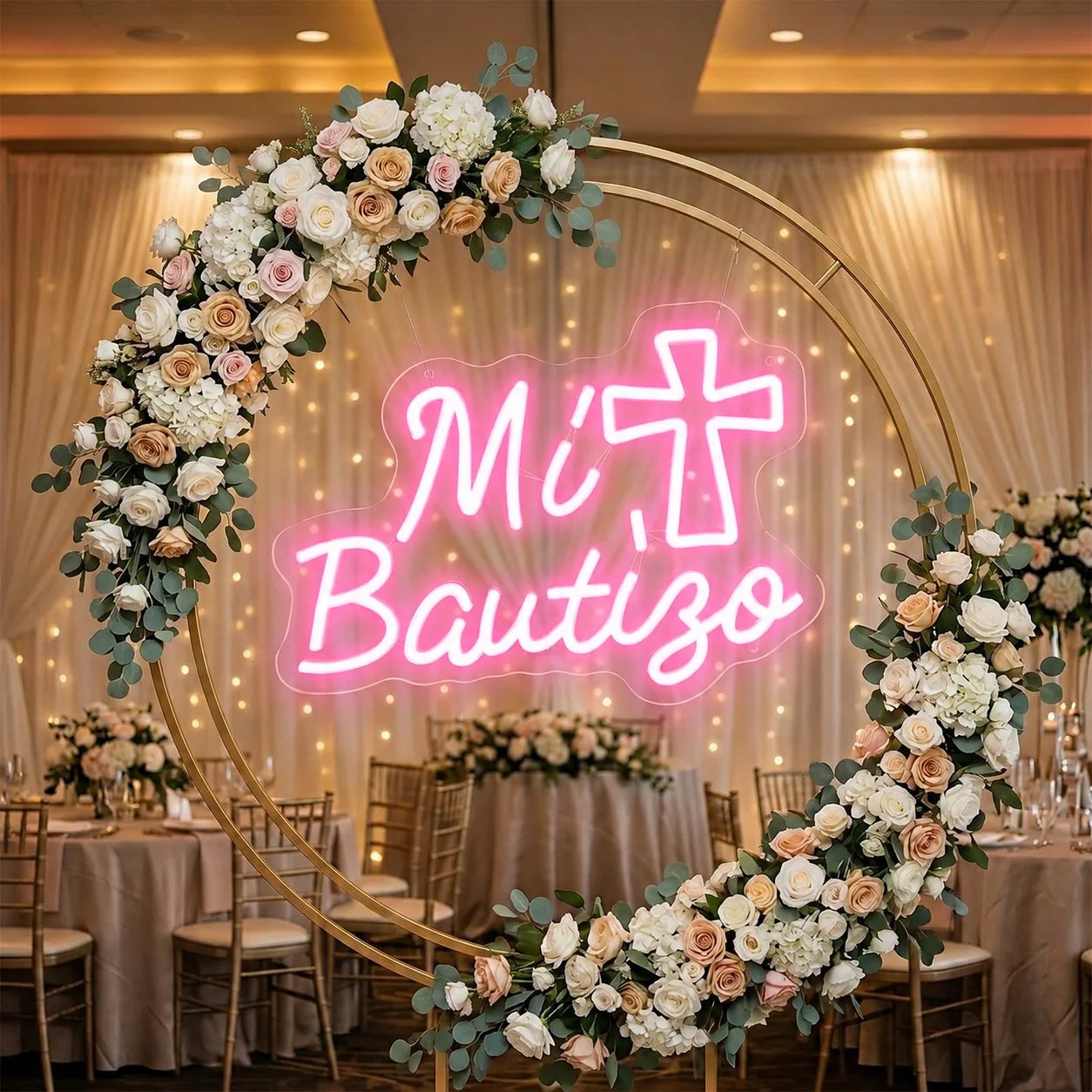Mi Bautizo LED Neon Sign with Cross