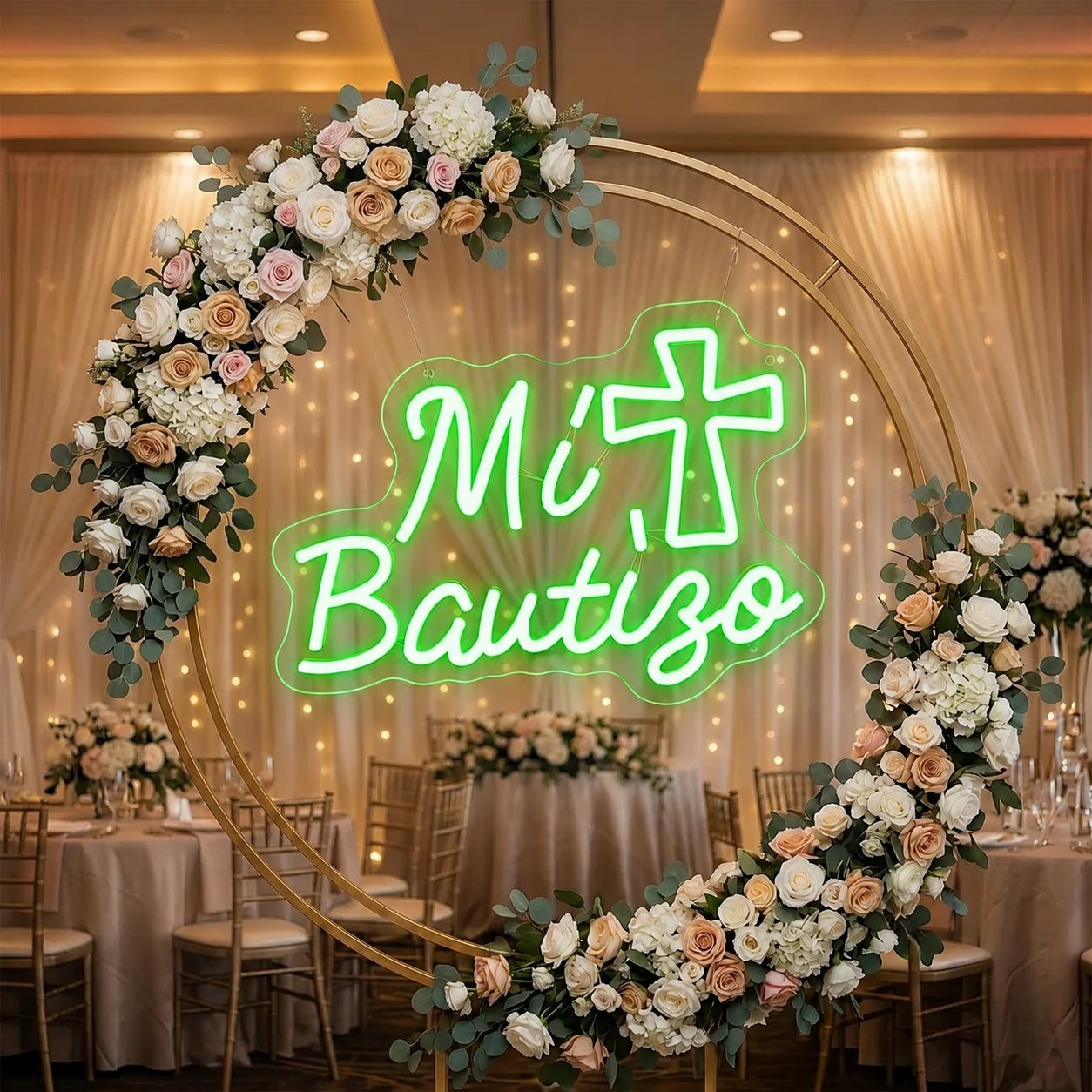 Mi Bautizo LED Neon Sign with Cross