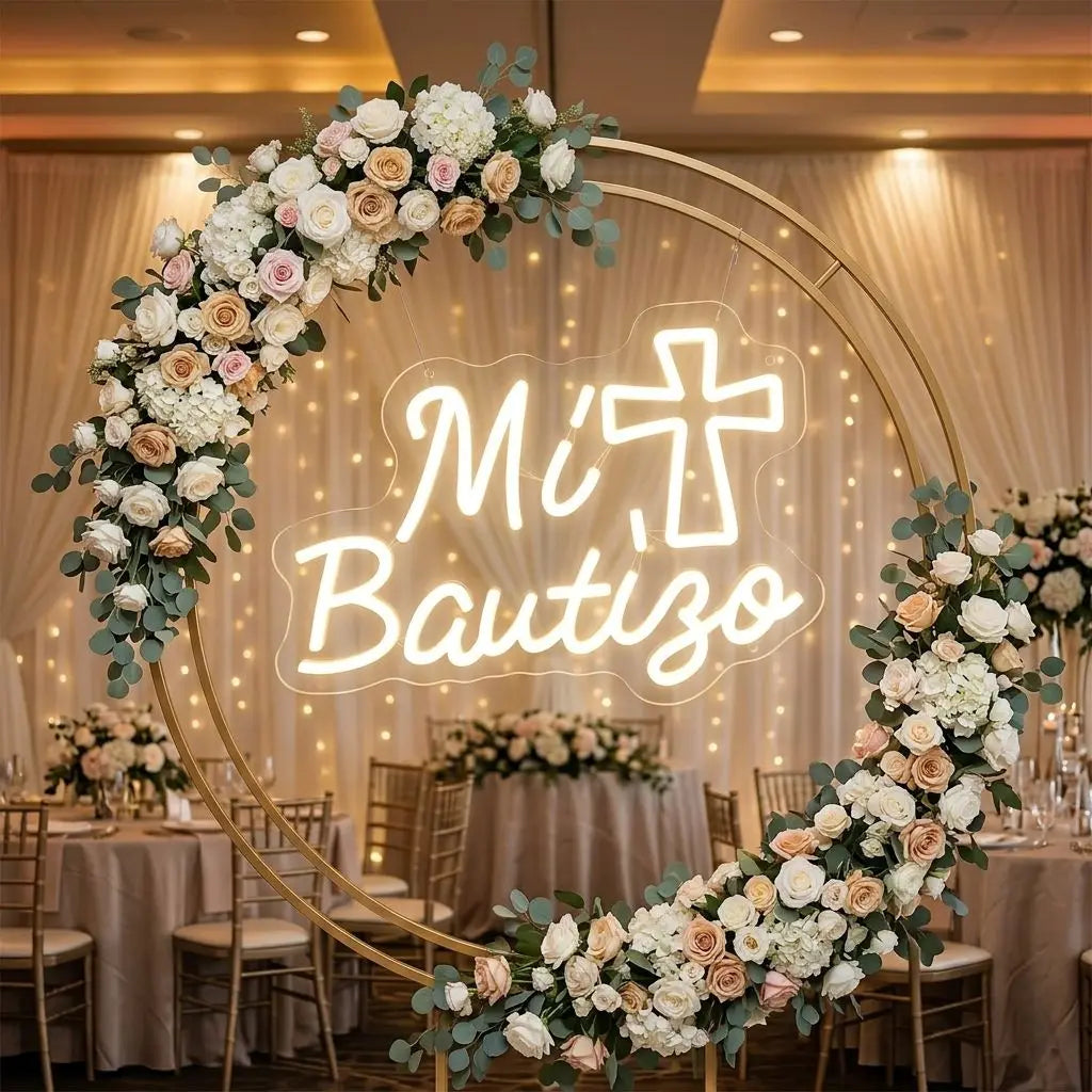 Mi Bautizo LED Neon Sign with Cross