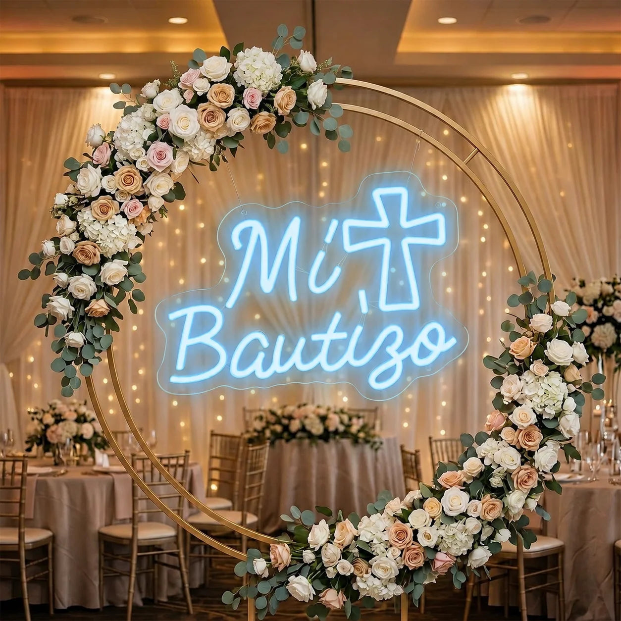 Mi Bautizo LED Neon Sign with Cross