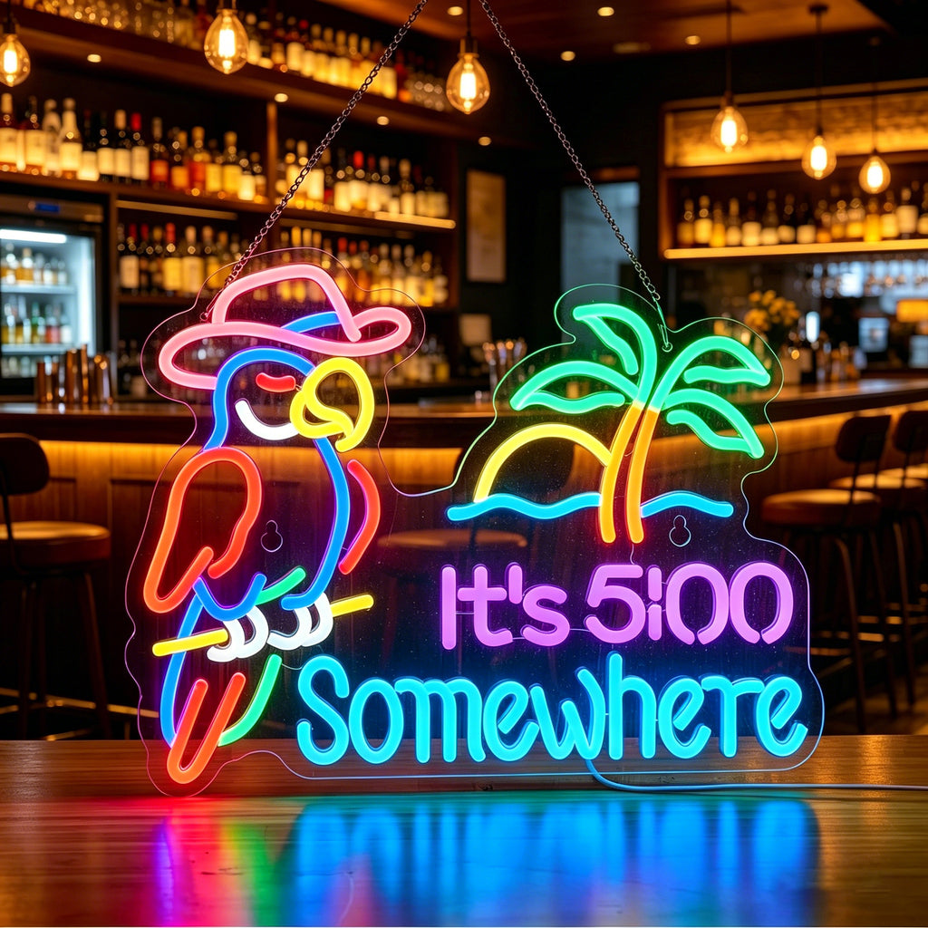 Parrot Its 5 00 O'clock Some Where Neon Sign