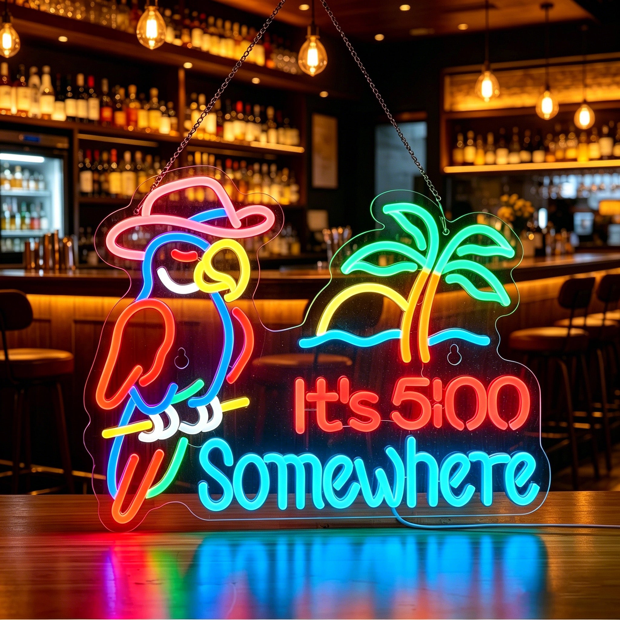 Parrot Its 5 00 O'clock Some Where Neon Sign